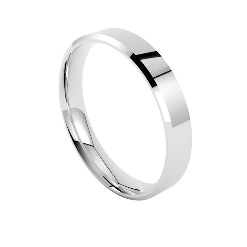 Płaska fazowana obrączka ślubna białe złoto 585 szerokość 4,00 mm